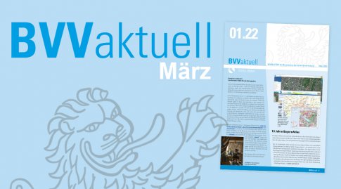 links oben in großen Buchstaben BVVaktuell, darunter in der Art eines Wasserzeichens der Löwe vom Staatswappen und rechts das Titelblatt des Newsletters