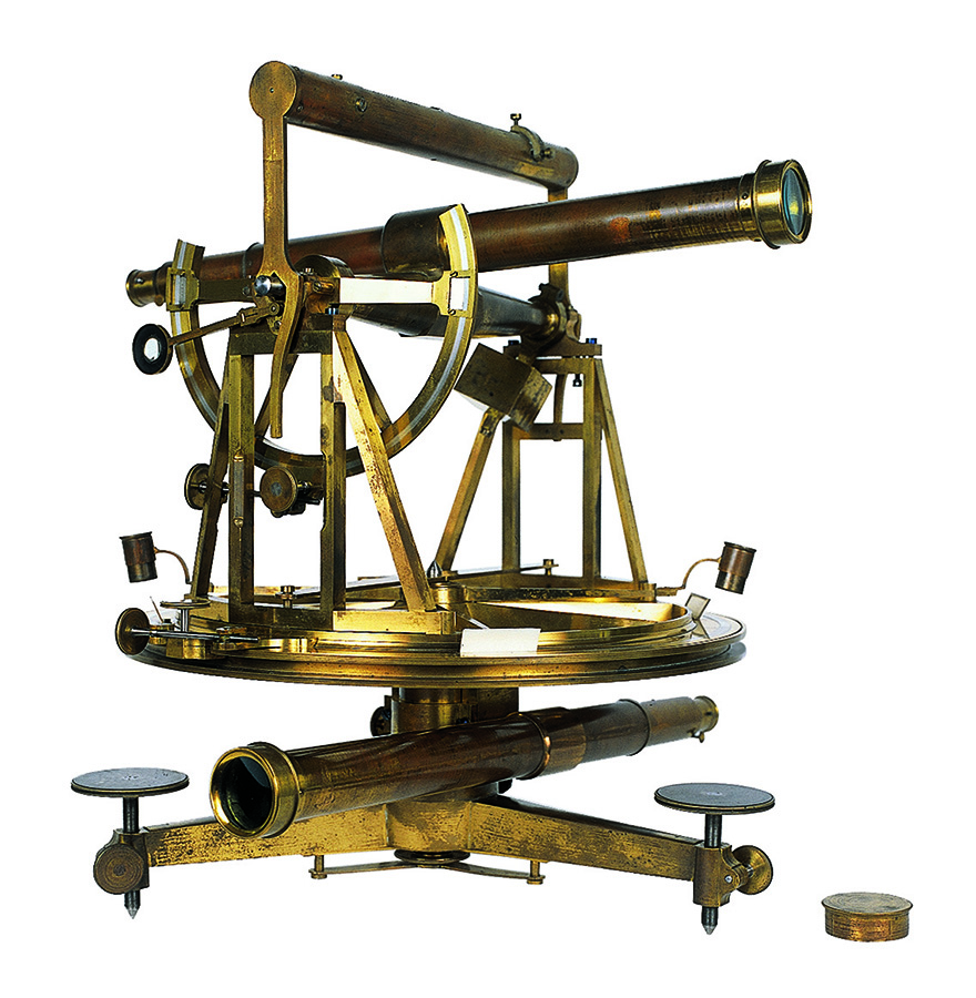 Das abgebildete Messinstrument, der Theodolit wurde im mathematisch-mechanischen Institut von Georg von Reichenbach und Joseph Liebherr entwickelt.