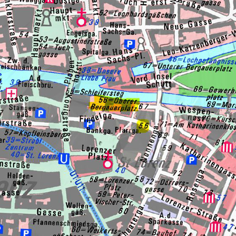 Ein Ausschnitt der Digitalen Ortskarte zeigt die Zuordnung von Straßennamen mittels Vergabe von Nummern.