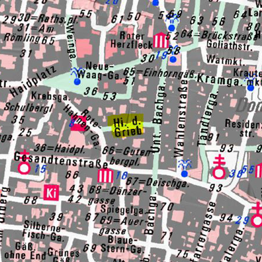Ein Ausschnitt der Ortskarte zeigt den stark abgekürzten Straßennamen 