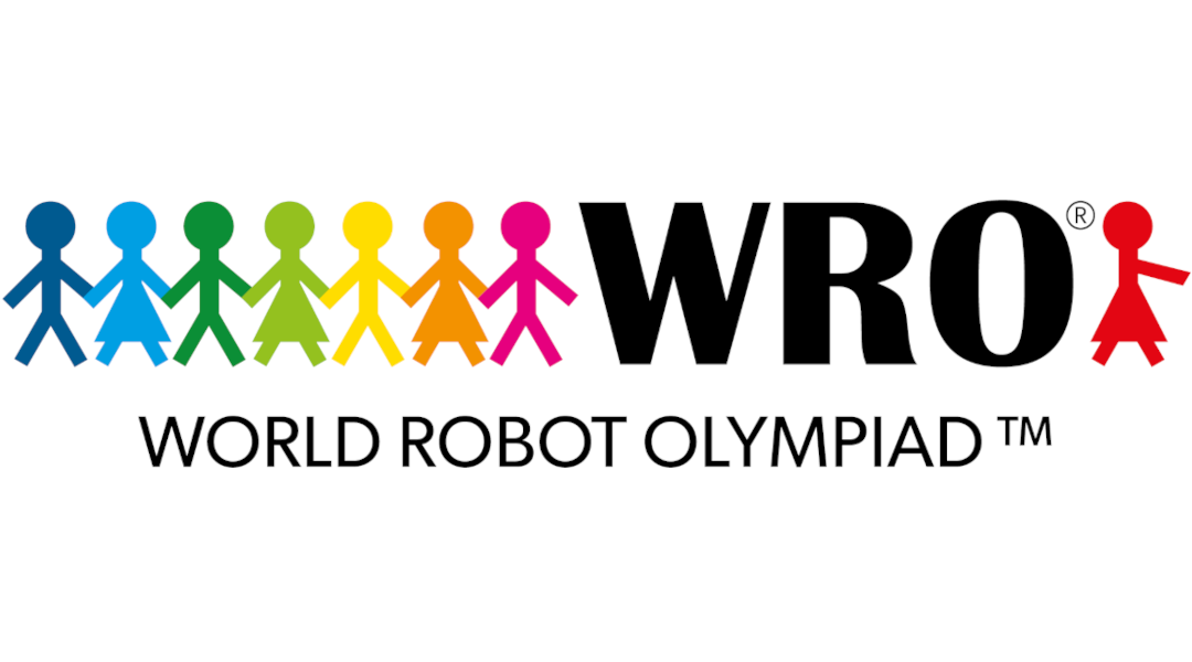 Logo der WROBunte Strichmenschen und Buchstaben WRO mit Schriftzug darunter: World Robot Olympiad