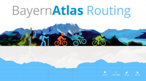 Vor einer einfachen Darstellung der Alpen sind ein blaues Wandermännchen und drei fahrradfahrende Männchen in orange, türkis und grün zu sehen. Darüber steht die Überschrift 