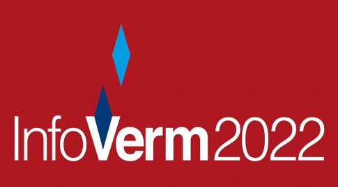 Das Logo der InfoVerm zeigt zwei kleine blaue Rauten auf rotem Grund und den Text InfoVerm2022